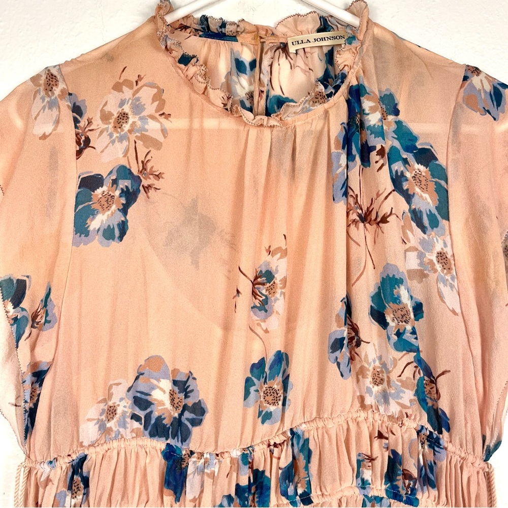Ulla Johnson Luisa Pink Floral Silk Tassel Cap Sleeve Handkerchief Dress Size 4 - Picture 3 of 9